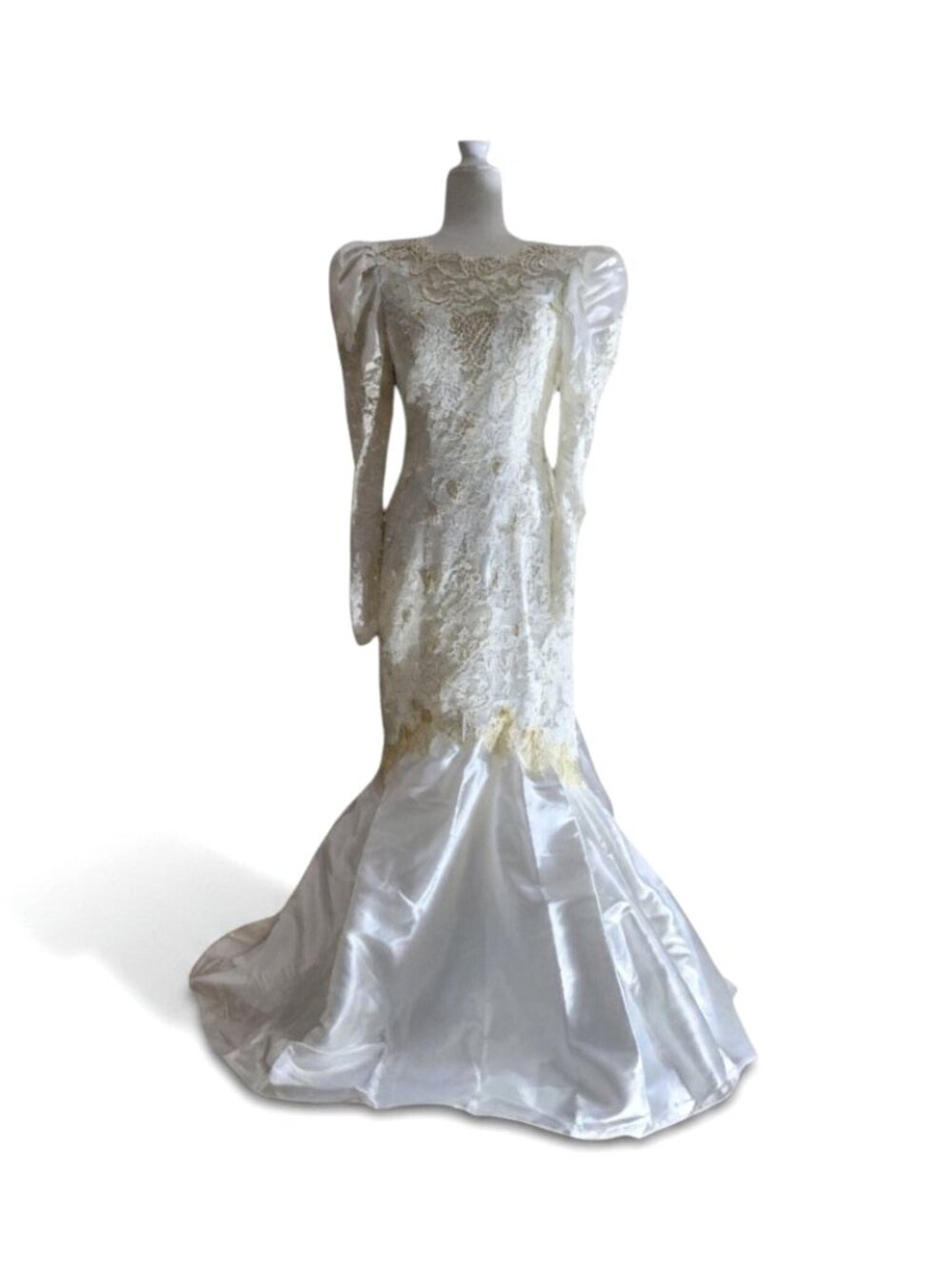 Bonny Vintage Lace Mermaid Bridal Gown Size 10 with Gold & Pearl Embellishment